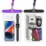 MoKo Waterproof Phone Pouch 2Pack, 9.5 inches IPX8 Waterproof Phone Case Bag Dry Bag Compatible with iPhone 14 13 12 11 Pro Max X/Xr/Xs, SE 3/2, Galaxy S22/S21, Note 10/9/8, Black+Purple