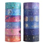 12 Rolls Washi Tape Set, Galaxy Purple Washi Tape Decorative Masking Tape Pastel Scrapbook Tape Aesthetic Gold Foil Washi Tape Stickers for DIY, Bullet Journal, Arts Craft, Gift Wrapping Decoration