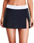 Holipick Womens Swim Skirt Mid Waist Bathing Suit Bottoms Waistband Skirted Swimsuit Bottom Swim Skorts with Built-in Brief, Black-white, Medium