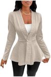 Milumia Women's Textured Ruffle Hem Blazer Single Button Shawl Collar Long Sleeve Jacket Khaki XX-Large