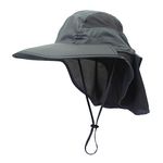 Sun Hat Men & Women UPF 50+ Mesh Summer Protection Outdoor UV Cap with Neck Flap Breathable Packable Hunting Fishing Beach Hat Dark Gray