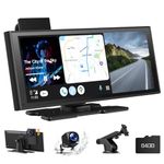 Volam 9.26'' Wireless Carplay Screen for Car with 4K Dash Cam, 1080p Backup Camera, Portable Car Stereo with Apple Carplay Android Auto, Mirror Link, Loop Recording, GPS Navigation, AUX/FM