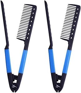 Herstyler Straightening Comb For Hair - Flat Iron Comb For Great Tresses - Hair Straightener Comb With A Grip - Keratin Comb For Knotty Hair - Hot Iron Comb To Smooth Hair - Stylish Set of 2 (Blue)