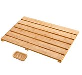 Bamboo Bath Mat - Comes with Soap Dish - Mid-Large, Non Slip, Wood Bathmat for Bathroom and Sauna Floor