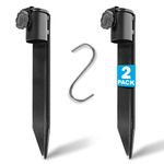 MONTX® Steel Torch Stakes - 2 Pack Heavy Duty Outdoor Torch Stand Stake for Tiki Torches, Poles - Replacement Stakes for Solar Lights - Metal Ground Spike - Complete with 3 Steel S Hooks