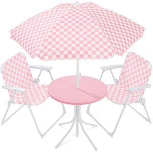 Best Choice Products Kids Picnic Table and Chair Set with Umbrella, 3-Piece Foldable Outdoor Table Set for Toddlers Ages 2-5, Patio Play Furniture, 70 lb Chair Capacity, 110 lb Table Capacity - Pink