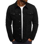 LONGBIDA Men's Casual Classic Denim Jacket Slim Fit Fashion Jean Coat, Black, Medium