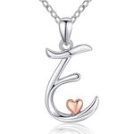 CELESTIA Initial Necklace, Personalized 925 Sterling Silver Rose Gold Letter E Heart Pendant Gifts for Girls Women Age 10-30 Years Old