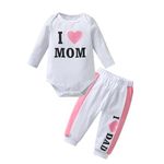 I Love Dad/Mom Newborn Baby Girl Clothes Infant Solid Color Romper Bodysuit Long Pant 2Pcs Outfits White Newborn