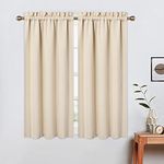 LinTimes Blackout Short Curtains 45 Inches Long for Bathroom Set 2 Panels Rod Pocket Cafe Tier Curtains Light Blocking Blackout Room Darkening Camper Curtains for Small Windows Kitchen Beige