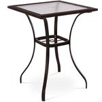 Tangkula Patio Bar Table with Umbrella Hole, All Weather 37 Inches Height Heavy Duty Outdoor Square Glass Top Table, for Garden Balcony Poolside and Lawn, Mix Brown