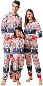 ANGELGGH Family Matching Christmas Onesie Pajamas, Vacation Cute Printed One Piece Pajamas, Xmas Hooded Holiday Sleepwear, Striped Snowflake, Large