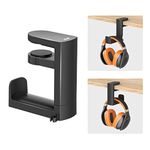 KIWIFOTOS Headphone Stand Holder Under Desk, PC Gaming Headset Hook Hanger Mount with 360 Adjustable Rotating Arm Clamp & Built in Cable Clip - Black