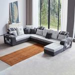 Torque Wood - Bristol 12 Seater Interchangeable U Shape Sofa Set for Living Room (Right Side, Light Grey & Dark Grey) | Sectional Sofa Couches Set with 4 Puffy | 3 Years Warranty