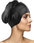 TEKCOOL Latest Designed Long Hair Swim Cap,Waterproof Silicone Swimming Cap for Adult Woman and Men,Keeps Hair Clean with Ear Protector Fresh Long Lasting Silicone Made Waterproof Swimming Cap (Black)