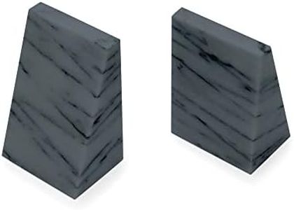 Fox Run 100% Natural Polished Marble Bookends, Grey, Set of 2, Triangular Heavy Bookends