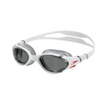 Speedo Unisex Biofuse 2.0 Swimming Goggles | Patented Easy Adjustment | Anti-Fog | Anti-Leak | Enhanced Fit | Improved Comfort , White/Red/Light Smoke, One Size