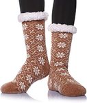 Okara Women's|Men's Winter Snowflake Fleece Lining Knit Thick Warm Christmas Slipper Socks Pack Of 1_Beige