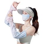 PALAY Women Silk Sun Visor Hat Set Of 3Pcs Outdoor Women Hat Face Mask Arm Sleeve Combo Upf 50+ Wide Brim Sun Hat Fashion Gradient Face Mask Arm Sleeve For Hiking, Cycling, Driving, Multi-Colour