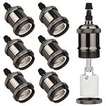 Zevnico E27 Lamp Holder, 6 Pcs E27 Bulb Holder, Gloss Black Vintage Socket Light Bulb Holder, Ceramic Rated 4A 250V, for DIY Pendant Lamp Ceiling Hanging Light Retro Edison Screw Bulb Holder Adaptor