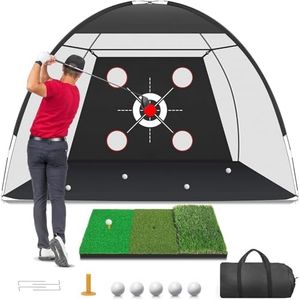 Golf Practice net 10x7ft Heavy Duty Practice Cage with Dual‑Turf Mat Set, All‑in‑One Backyard & Indoor Golf Training Hitting System for Driving, Chipping & Swing – Gifts for Men