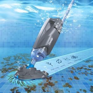 Yousky Cordless Pool Vacuum for Above Ground & Inground Pools, 18.5GPM Suction with 2 Brush Heads for Leaves, Debris, with Telescopic Pole Back-Friendly Cleaning, Hot Tub Spa Handheld Cleaner (Gray)