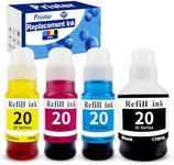 Pristar GI-20 Ink Bottles G6020 G7020 G5020 Ink Refill Compatible for Canon GI-20 GI20 GI 20 Refill Ink Bottles Kit Compatible for Cano n G5020 G7020 G6020 MegaTank Printer, PGBK and Color 4 Pack