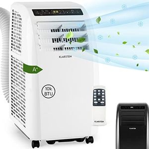 Klarstein Mobile Klimaanlage mit Abluftschlauch, 4-in-1 Klimagerät mit Ventilator, Luftentfeuchter & Nachtmodus, Kleine & Portable Klimaanlage für Wohnung & Büro, Niedriger Verbrauch, 10000 BTU