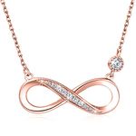 925 Sterling Silver Necklace - Billie Bijoux Infinity Heart Pendant White Gold Plated Diamond Women Adjustable Necklace (B-Rose Gold)