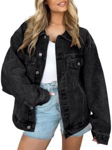 AUTOMET Womens Jean Jacket Denim Long Sleeve Oversized Button Down Shirts Trendy Coat Fall Fashion Winter Clothes Outfit 2025 Black 2XL