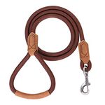 Mile High Life | Premium Leather Dog Leash | Strong Rope Leash | Leather Handle | Zinc Alloy Strong Clasp | Small Medium Large Dogs | 4/5/6 Feet (48 Inch, Dark Brown)