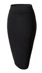 Urban GoCo Women's Knee Length Stretch Pencil Skirt (L, Black)
