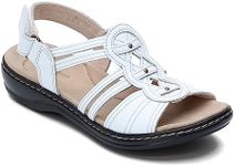 Clarks Women's Leisa Janna Sandal, White Leather, 7.5 Wide