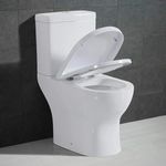 Modern Close Coupled Toilet WC Back to Wall Comfort Height Toilets, White Ceramic WC Pan & Dual Flush Cistern Soft Close Seat Round Short Projection Compact Bathoom Toilet