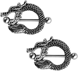 FIFTH CUE 14G Dragon Nipple Ring 316L Surgical Implant Grade Steel Barbell (SOLD AS PAIR)