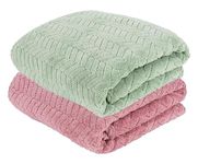 MAXOSHINE Microfiber Towels for Bath-Soft Coral Fleece Towel with Hook Quick Dry Super Absorbent-Bath Towel for Men and Women-70 x 140 cm (Green/Pink, Pack of 2)