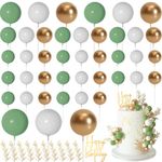 MIAHART Ball Cake Toppers Boho Grass Cake Topper Ball Cake Insert Decoration for Birthday Wedding Baby Shower Party Decorations Boho Themed Party Supplies (green,gold,white)