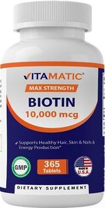 Vitamatic Biotin 10,000 mcg for Stronger Hair, Skin & Nails - 365 Vegan Tablets- Also Called Vitamin B7