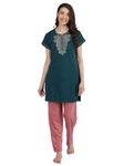 Duchess Women's Cotton Embroided Long Length Pajama Set , Purple, 3XL