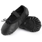 Ballet Shoes Leather Ballet Flats Full Sole Dance Slippers for Girls Toddlers Women Black 11.5 UK Child=30