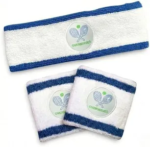 Super Fly Goods Pickleball Tennis Golf Wristband and Headband Set - Cotton Blend, White Blue - Unisex Sports Accessories for Athletes or Sports Teams, Great Gift