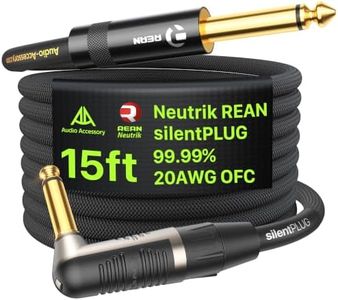 AA AUDIO ACCESSORY Pro Series Silent Guitar Cable 15 ft, 18 AWG 99.99% OFC Nylon Braided, Gold-Plated Neutrik REAN silentPLUG Auto Mute 1/4 Instrument Cable, Hot-Swapping Guitars Without Pop
