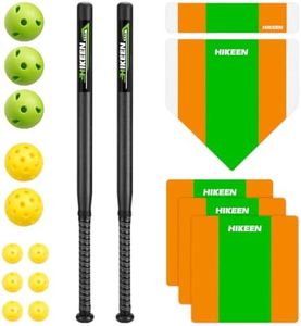 Hikeen 18 Pcs Baseball Bat Set,Include 2 Plastic Bat & 11 Practice Balls, 5 Throw Downs Base for Baseball Batting Practice Youth, Teenagers, Adults