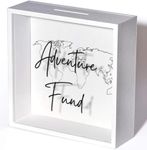 Adventure Fund Box, 9.5 x 9.5, White Shadow Box Bank Travel, Acrylic Glass & Wooden Piggy Banks for Adults, Vacation Fund Saving Money Box, Honeymoon Fund Savings Box, Wedding Gifts, Travel Fund