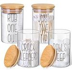 4 Pack Qtip Holder Glass Dispenser with Bamboo Lids for Bathroom Organization, Apothecary Jars for Cotton Ball Holder and Bathroom Canister Storage Great for Cotton Swabs, Balls, Floss, Bathroom Décor