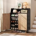 YITAHOME Shoe Cabinet for Entryway, 5-Tier Shoe Storage Cabinet with Door, Large Capacity Wooden Shoes Rack Organizer with Pine Wood Legs for Entryway/Entrance, Black