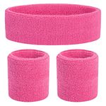 ONUPGO Kids Sweatbands Headband Wristband Set - Athletic Cotton Sweat Band for Sports (1 Headband + 2 Wristbands) (Pink)