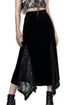 XKBHYD Womens Goth Long Skirts Vintage Velvet Lace Skirts Grunge Punk Harajuku Fairy Skirt Emo Alt Witchy Maxi Skirt Black