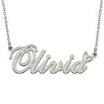 HUAN XUN Silver Initial Letter Necklace for Women Girls Olivia Custom Nameplate