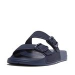 Fitflop Women's IQUSHION Two-BAR Buckle Slides Flat Sandal, Midnight Navy, 4 UK